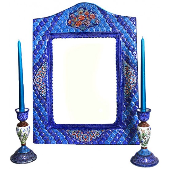 آینه و شمعدان مینا کاری تاج دار آینه و شمعدان مینا کاری تاج دار