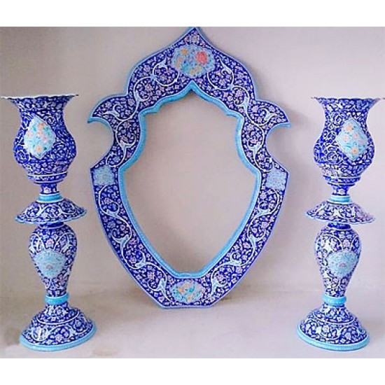 آینه و شمعدان میناکاری عباسی آینه و شمعدان میناکاری عباسی