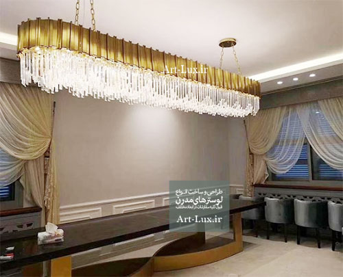 لوستر بزرگ مستطیلی کریستالی با برنج