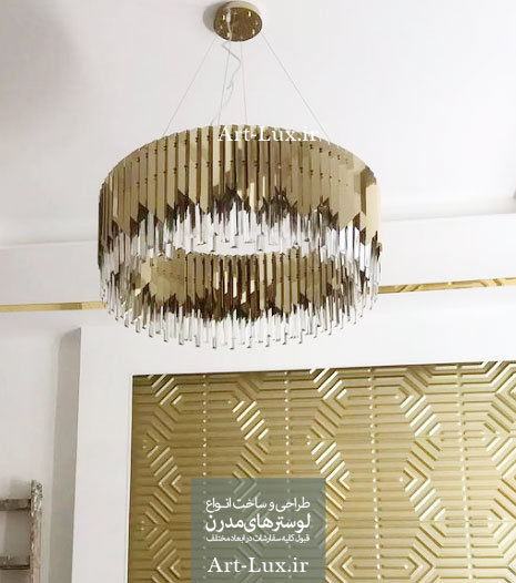 لوستر کریستالی حلقه ای با استیل طلایی
