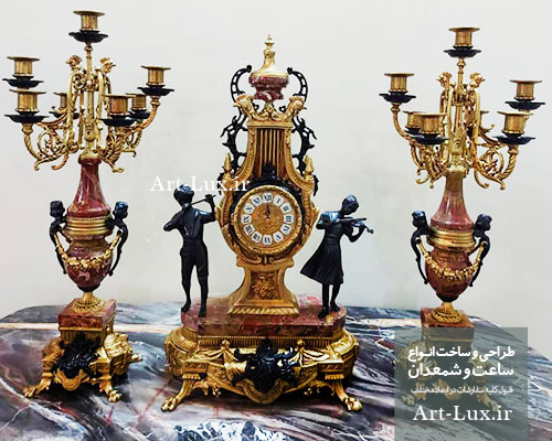 ساعت و شمعدان رومیزی قرمز