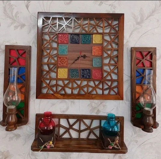 ساعت دیواری چوبی گره چینی