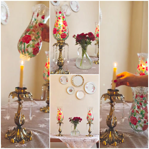 شمعدان سنتی با طرح گل رز