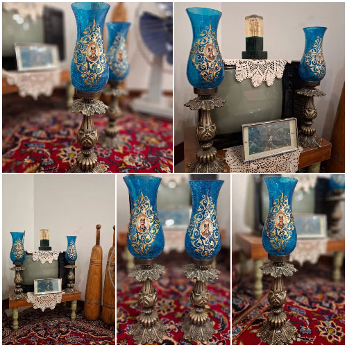 شمعدان سنتی آبی شاه عباسی رومیزی