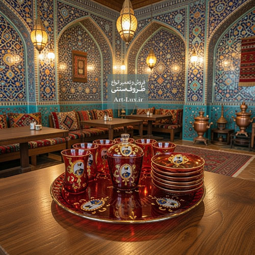 سرویس استکان نعلبکی شاه عباسی قرمز