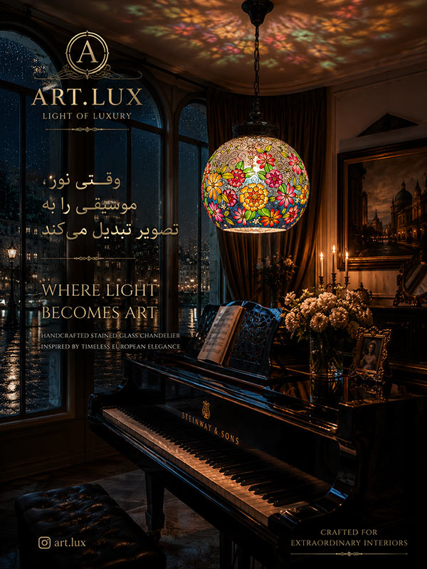 کلکسیون لوستر شیشهای ویترای Art Lux با انعکاس نورهای رنگی روی سقف، طراحی دستساز، مناسب دکوراسیون کلاسیک، نئوکلاسیک و فضاهای لوکس کلکسیون لوستر شیشهای ویترای Art Lux با انعکاس نورهای رنگی روی سقف، طراحی دستساز، مناسب دکوراسیون کلاسیک، نئوکلاسیک و فضاهای لوکس