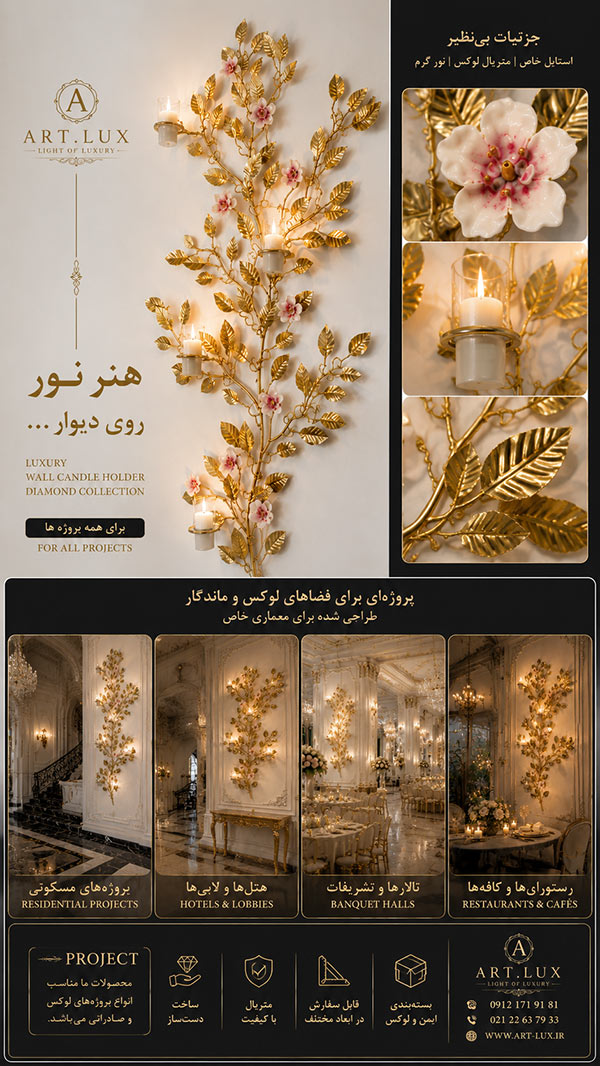 جاشمعی دیواری فلزی طلایی مناسب تالار عروسی