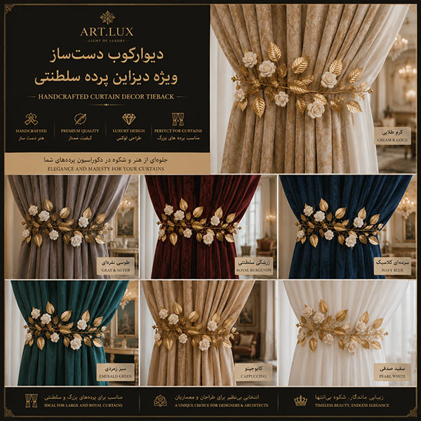 دستگیره پرده لوکس فلزی دستساز مناسب پروژههای معماری، هتل و دکوراسیون داخلی دستگیره پرده لوکس فلزی دستساز مناسب پروژههای معماری، هتل و دکوراسیون داخلی