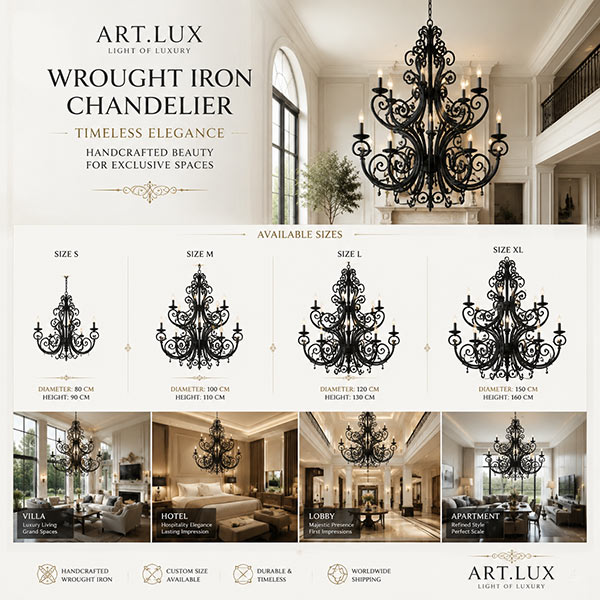 Black handcrafted wrought iron chandelier for luxury interior Black handcrafted wrought iron chandelier for luxury interior