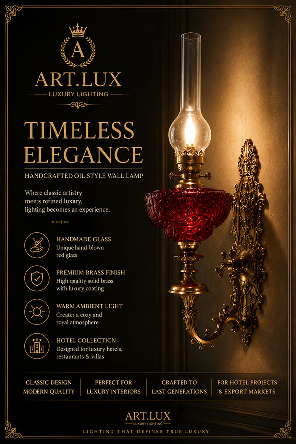 چراغ دیواری نفتی کلاسیک قرمز ART.LUX مناسب هتلهای لوکس، تالار عروسی و ویلاهای سلطنتی چراغ دیواری نفتی کلاسیک قرمز ART.LUX مناسب هتلهای لوکس، تالار عروسی و ویلاهای سلطنتی