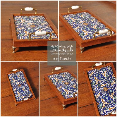 سینی چای طرح کاشی هفت رنگ