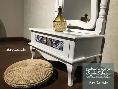 بوفه اینه شمعدان چوبی سفید